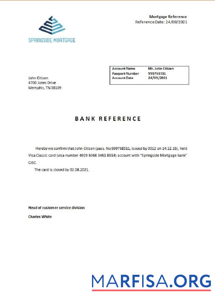 Realistic USA Springside Mortgage closure reference sample